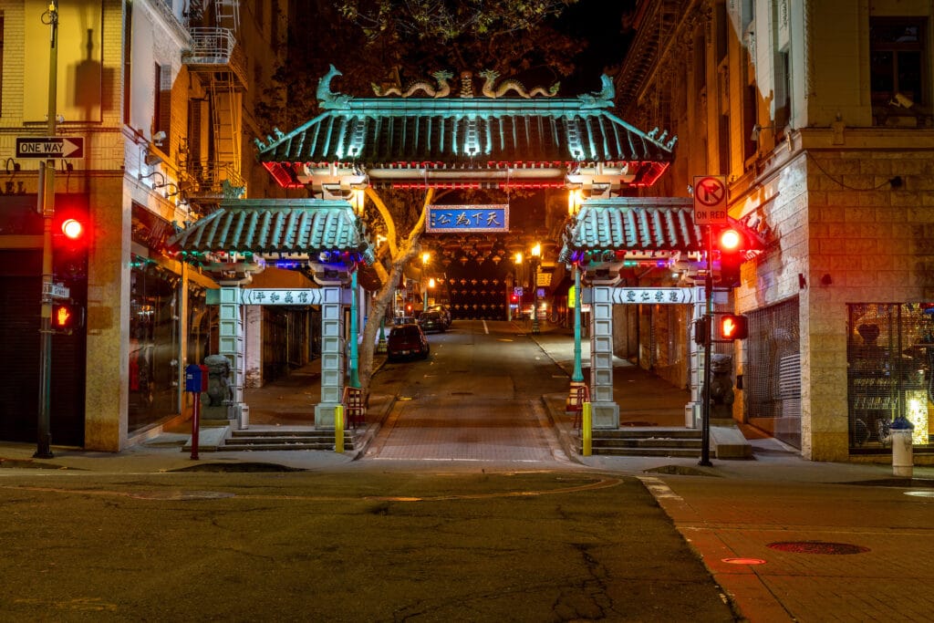Traditional gate in Chinatown San Fransisco at night