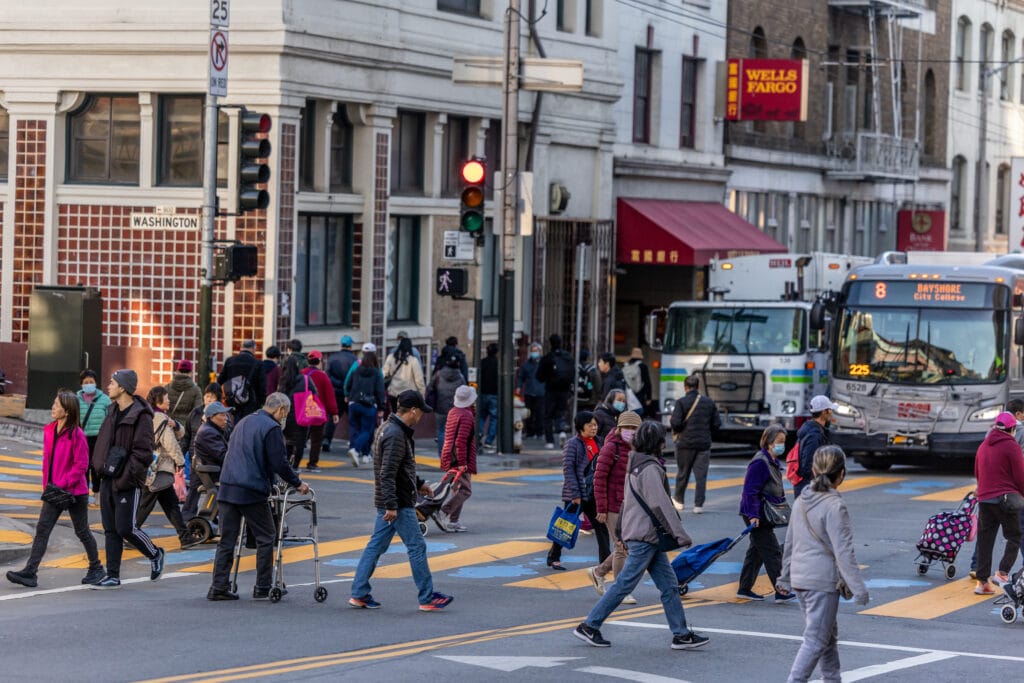 Busy street crossing, Chinatown San Francisco