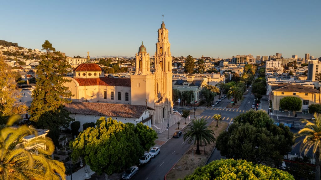 Low aerial view of Mission District, San Francisco CA