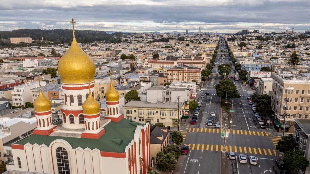 Low aerial view of Richmond District in San Francisco, CA